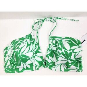 Shade & Shore Tropical Green/White Womens Removable Pad Bikini Top L (12-14) NWT